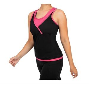 NWT Nirlon Women’s Black/Pink Pro Line Crossover Athletic Tank Top Relaxed Fit L
